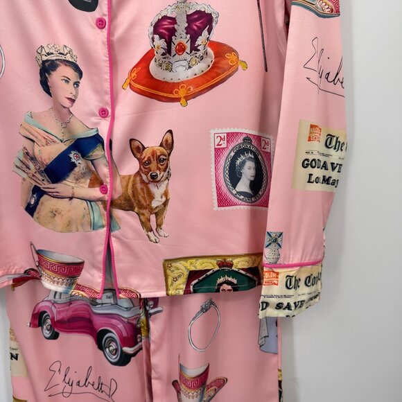 Sheshow Queen Elizabeth II Vintage Pajama Set woman’s size Small Pink long set - Picture 5 of 16